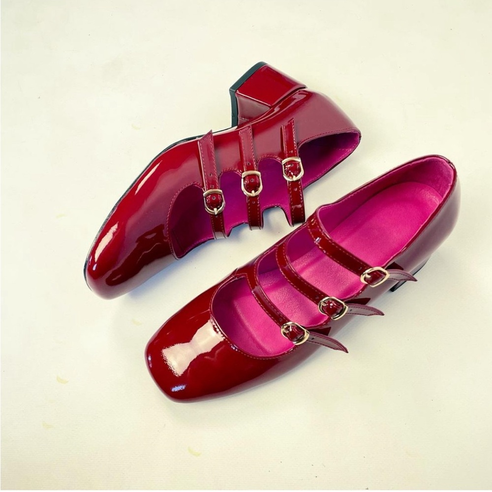 Red leather Mary Jane block heel